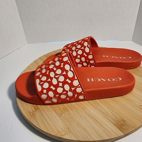 COACH Udele Signature Rubber Slides Fiery Red, Sz 10 B With Box Limited Edition - Picture 9 of 16